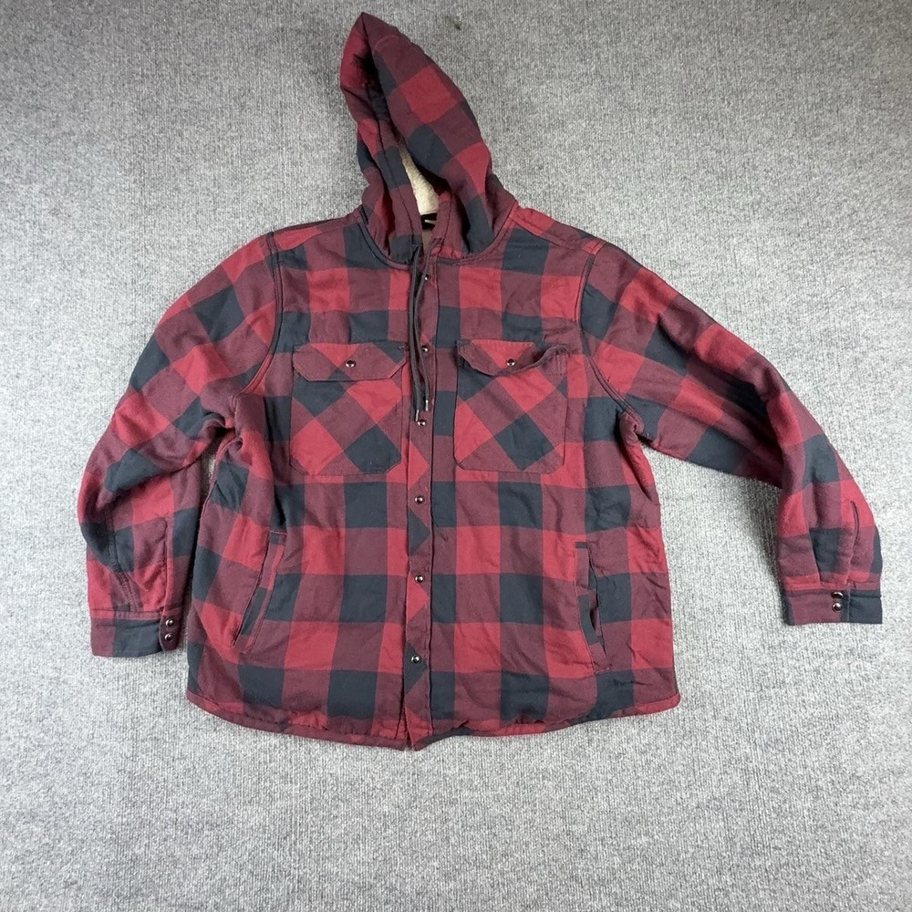 Adventuridge Jacket Mens XL Red Plaid Flannel Sherpa Lined Hooded Zip Parka